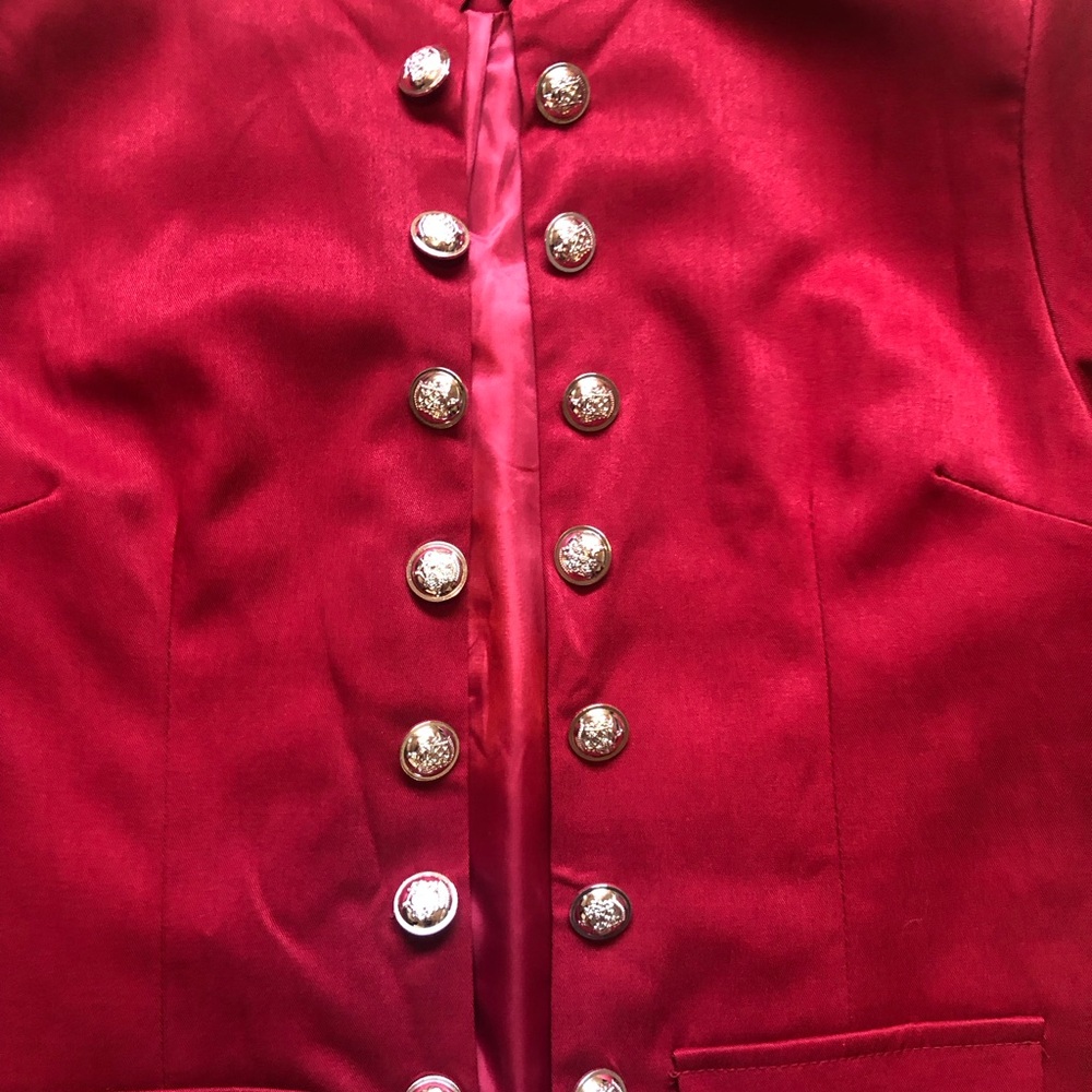 Womens Red Military-Style Button Blazer with Crown Gold Buttons Open Faced - Picture 3 of 9